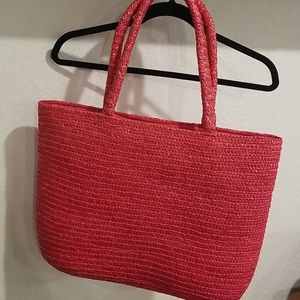Bright red basket beach bag